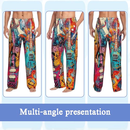 Mens Pajama Pants, Men's Sleep Lounge Pants Bottoms，Pjs Sleepwear Loungewear Gifts Pajama Pants For Men (Graffiti Colorful Guitar Music, X-Large)2