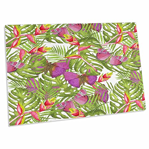 3dRose Watercolor Pattern con hoja de palma y mariposas miniatura 1