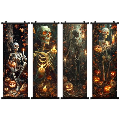 Pennimor Set of 4 Gothic Halloween Wall Art, 15.8x47.2in Scary