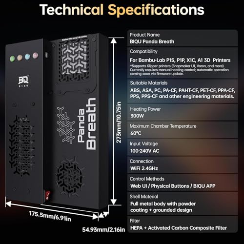 BIQU Panda Breath Smart Chamber Heiz- und Filterheizung zur Filamenttrocknung für 3D-Drucker der Modelle Bambu-Lab P1P, P1S, X1C, A1, Snap-maker U1, Voron2.4, Trident und VZBot Klipper