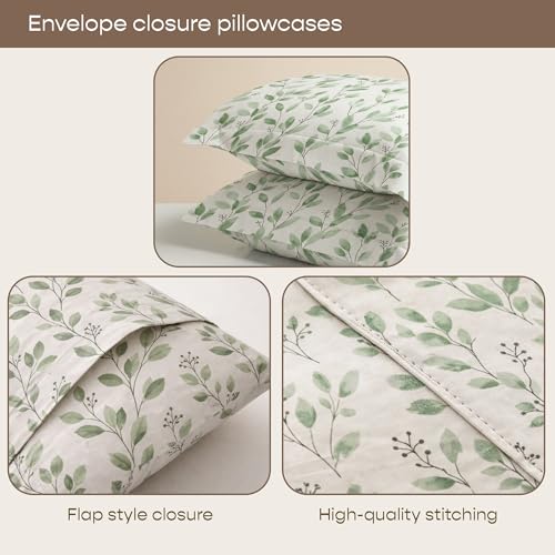 Image of SleepyCat 200TC Percale Fitted Sheets with 2 Pillowcases | 100% Breathable Cotton Bedsheet | Cool & Crsip Feel | 360 Elastic Grip for Easy Tuck| Ever Green, King Size, 78x72 Inch