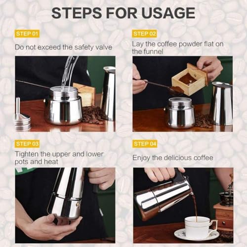 Cafetera Moka de acero inoxidable, cafetera de estufa, apta para placa de inducción, cafetera italiana de 300 ml
