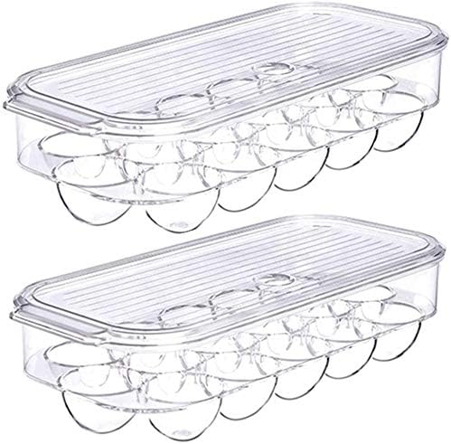blitzlabs Refrigerator Egg Holder Stackable Egg Storage Box Coverd Egg Tray Egg Organizer Container Bins Egg Storage With Lid, Fridge Portable Egg Case, Set of 2