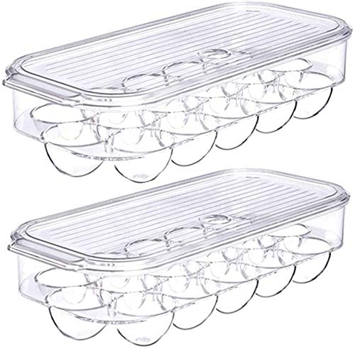 blitzlabsRefrigerator Egg Holder Stackable Egg Storage Box Coverd Egg Tray Egg Organizer Container Bins Egg Storage With Lid, Fridge Portable Egg Case, Set of 2