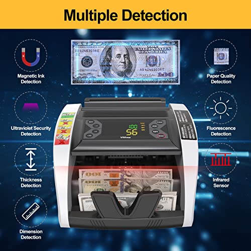 Upgraded Money Counter Machine, Vlifree Bill Counter With Image Counterfeit Detection Uv/Ir/Mg/Dbl/Hlf/Chn/Dd, Large Led Display, Cash Counter 1,000 Bills/Min - Doesn't Count Value Of Bills #TOP3