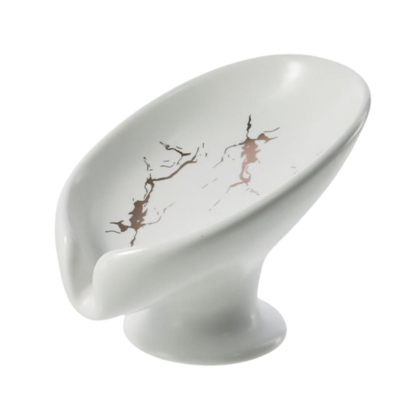 couponhub Ceramic Soap Dish, Self Draining Soap Holder for Countertop, Leaf Shape Soap Saver Bar Holder for Kitchen Sink, Shower, Bathtub(White)