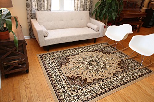 Oriental Traditional Isfahan Persian Area Rugs Beige Brown 7