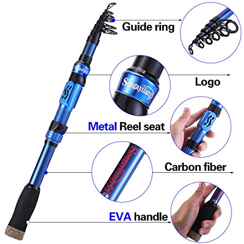 sougayilang telescopic fishing rod - 24 ton carbon fibercnc machined reel seat comfortable eva handle travel fishing rod for bass trout fishing