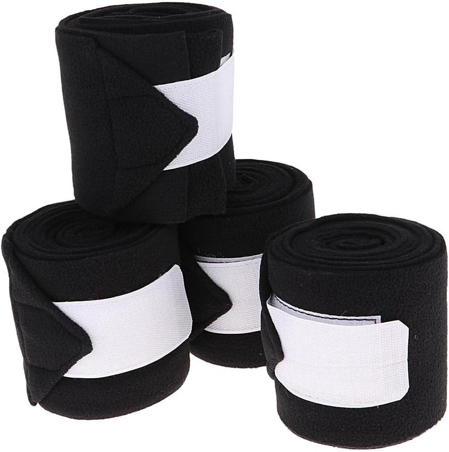 4Pcs Equine Standing Wrap Bandage Horse Leg Wraps 10ft Soft Fleece Boots for Racing, Exercise -, Reusable - Pony Equestrian Gear - Black