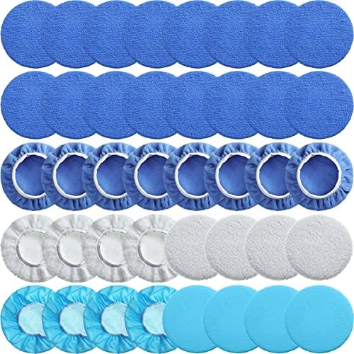 40 Pieces Buffer Pads Cover Car Polisher Bonnet Orbital Buffer Bonnets Microfiber Bonnet Waxers Bonnet Set Including 24 Microfiber 8 Plush 8 Non Woven for Polisher (3-4 Inch)