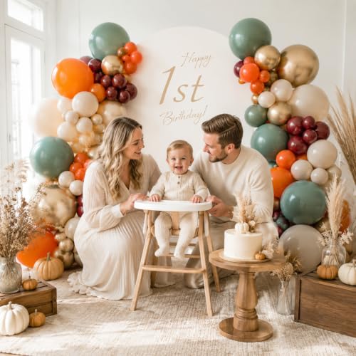 Image of Fall Balloons, 12 Inch Burnt Orange Burgundy Sage Green Gold Balloon | Terracotta Orange Maroon Sage Green Sand White Latex Balloons Metallic Gold Balloon for Fall Thanksgiving Friendsgiving Party