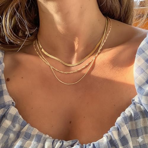 Image of Tewiky Layered Necklaces for Women 14k Gold Plated Chain Necklace Set