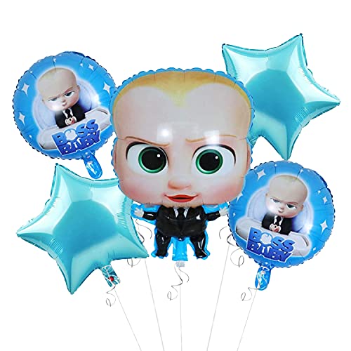 Party Propz Boss Baby Theme Decorations Foil Balloons Set - 5Pcs for For Balloon Decoration for Birthday Boy/Kids Birthday Party Decoration Items/Blue Colour Happy Bday Balloon decoration Items