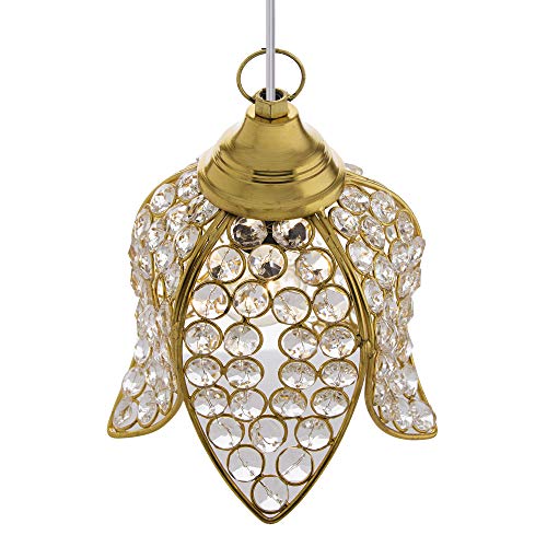 Image of Homesake Crystal Pendant Light | Modern LED Ceiling Fixture | Chandelier Style | Warm White | Stylish Interior Lighting | Living Room, Bedroom, Dining Room Light | Contemporary Home Decor (Golden)
