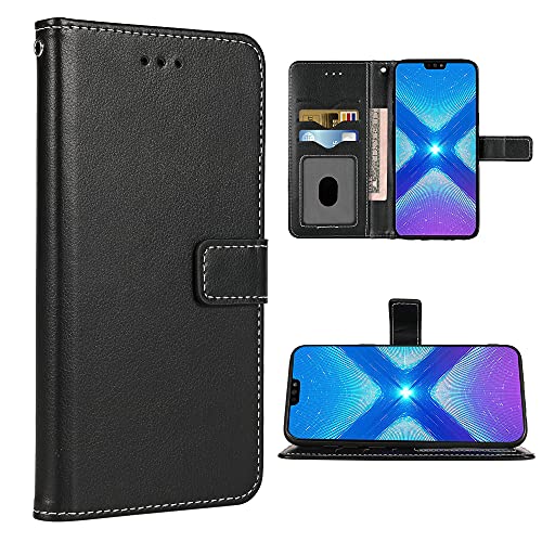 FDCWTSH Compatible with Huawei Honor 8X Wallet Case Wrist Strap Lanyard Leather Flip Cover Card Holder Stand Cell Accessories Folio Purse Credit ID Phone Cases for Hwauei Honor8X Women Men Black