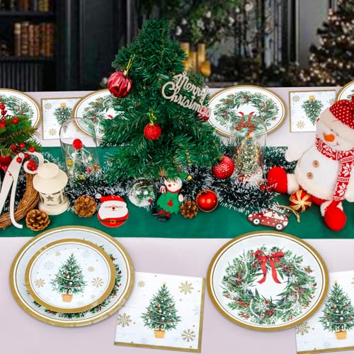 ZVK 150 Christmas Party Paper Plates Set Disposable Dessert Plates Dinner Plates with Napkins – Image 5