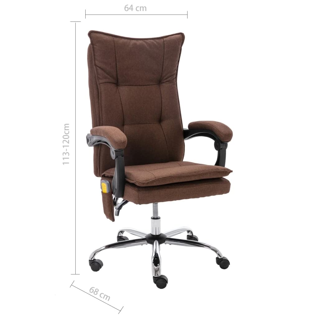 Sedia da ufficio ergonomica con funzione massaggiante, in tessuto marrone, regolabile in altezza, girevole, con ruote, schienale e funzione riscaldante, per home office e studio