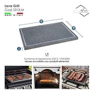Etna Stone & Design Pierre de lave de l’Etna pour four et barbecue, pour cuisson de la viande, du poisson, des légumes et de pizza, 40 x 30 x 2 cm Médium gris