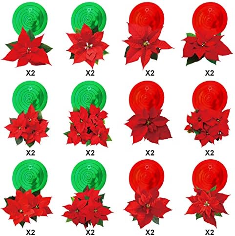 30 PCs Christmas Poinsettia Decorations Christmas Hanging Swirls Red Poinsettia Flowers Swirl Whirls Christmas Foil Ceiling Hanging Decor Xmas Swirls Garlands Streamer for Home New Year Party Supplies