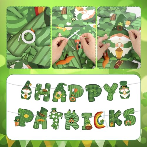 Image of Happy St. Patrick's Day Banner Lucky Shamrock Banner Decorations St Patricks Day Clover Garland for Irish Themed Party Supplies St Patricks Party Supplies Birthday Decorations