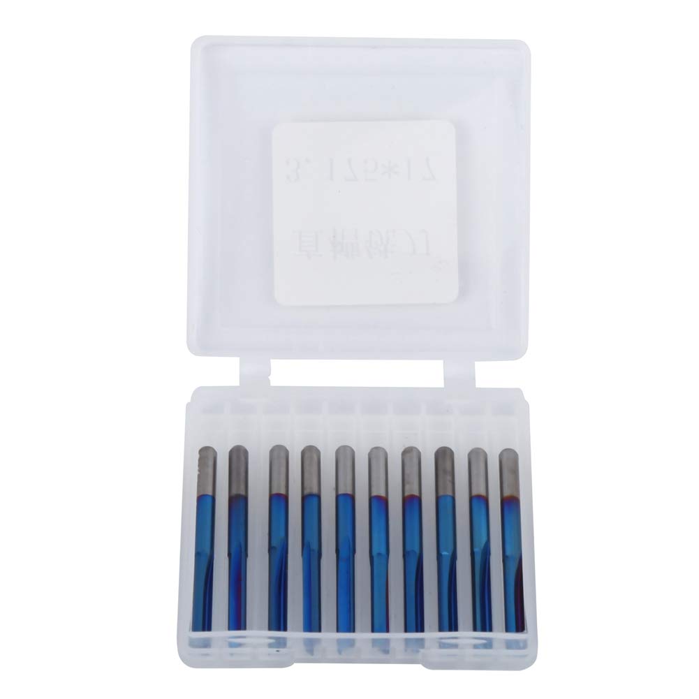 Fresa Cementata ZDZCYS17DL 10 Pezzi 3,175 Mm Set di Frese Diritte a 2 Taglienti in Carburo Cementato - Utensili per Legno, MDF, Acrilico e PVC - Utensili da Taglio Rivestiti Blu