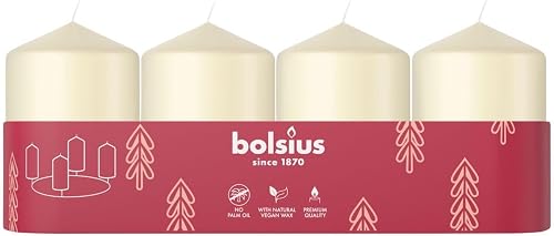 Bolsius - Set di 4 candele a colonna lisce – Avorio – 60…