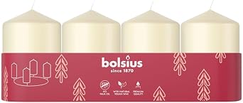 Bolsius Smooth Pillar Candles - Set of 4 -Ivory - 60 x 40 mm - Decorative Candles - Long Burning Time - Unscented - with Natural Plant Wax - Without Palm Oil