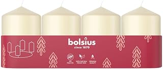 Smooth Pillar Candles - Set of 4 -Ivory - 60 x 40 mm - Decorative Candles - Long Burning Time - Unscented - with Natural Plant Wax - Without Palm Oil