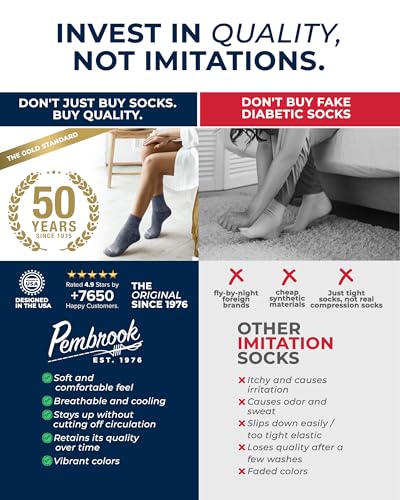 Image of Pembrook Knit Diabetic Socks for Men & Women - 6 Pairs, Wide Non Binding Neuropathy Socks for Women, Smooth Toe Seams