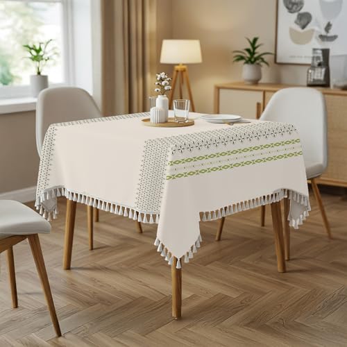 Image of Urban Space 100% Cotton Square Dining Table Cover, Printed Anti Skid Table Cloth for Dining /Center Table, for Upto 4 ft x 4 ft Table (Size - 48 inch x 48 inch - Square, G Border Green)