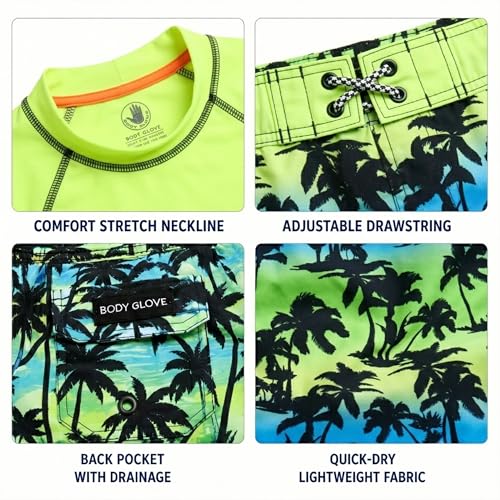 Image of Body Glove Boys Swim Set - 2 Piece Boys Swim Trunks with Rash Guard UV Protection Swimsuit Kids Bathing Suits (Sizes 4-12)