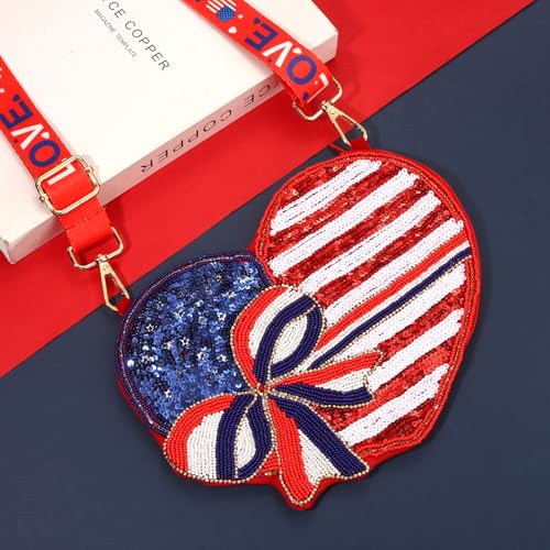 Image of 4th of July Purse for Women Sequin Beaded USA Star Purse American Flag Crossbody Shoulder Bag 4th of July Outfits