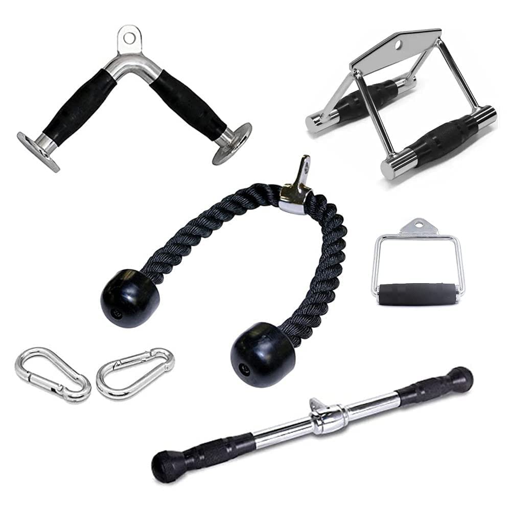 H S Gym Handle Bar Combo Pack – Triceps Rope, D Handle, V-Shaped Bar, Press Down Bar & Seated Row Chinning Bar with 2-S Lock Grip – Multi Gym Attachments for Cable Machines-image-28