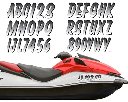 Image of MotiMind 30 Pcs Boat Registration Numbers 0 to 9 and Name Decal Letters A to Z Waterproof Marine Boat Registration Numbers Custom Vinyl Stickers for Yachts Personal Watercraft(Gradient,Black)