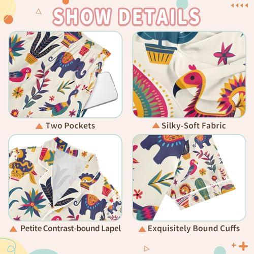 senya Animals Ot South America Satin Summer Pajama Sets Silk Short Sleeve Button Down Sleepwear3