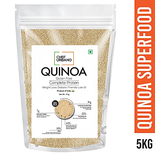 Image of Chef Urbano White Quinoa 5 kg | | Saponin Free | Higher Mineral Content Than Rice | Rich in Protein & Fiber | Diabetic Friendly | Aids Weight Loss | Gluten Free | Vegetarian | Non GMO | Diet Food