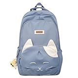 Elegant Panda Aesthetic Backpack for Teens and Adults. Cute Cat Face Daypack Large Big Capacity Backpack with Accessories. (Blue)