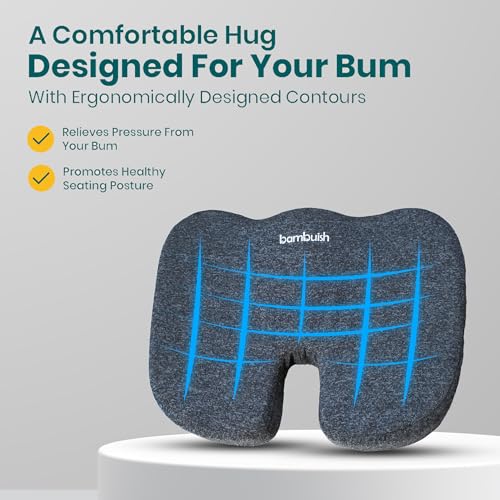 Image of Car and Chair Orthopedic Coccyx Seat Cushion for Tailbone Pain | (High Density) Memory Foam for Hip, Chair Pad for Sciatica & Back Pain Relief, Fits Up to 90Kg Wt (Grey)