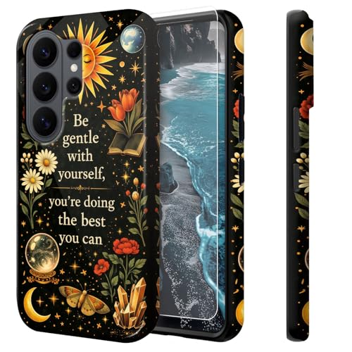 Qindaiwen for Samsung Galaxy S25 Ultra Case with Screen Protector, Inspiring Quote Night Printed, Dual Layer Shockproof Protective Cover, Hard PC + Soft TPU Rugged Heavy Duty Slim Case for Women Men