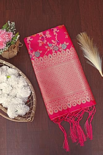 Image of DEVANGI Women's Woven Banarasi Silk Dupatta /Chunni For Women, Floral Print 1 Meter Wide and 2.3 Meter Length Printed Designer Dupatta /Chunni For Girls