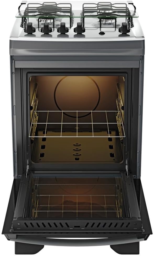Vista frontal do fogão Dako Titanium Supreme com a porta do forno aberta