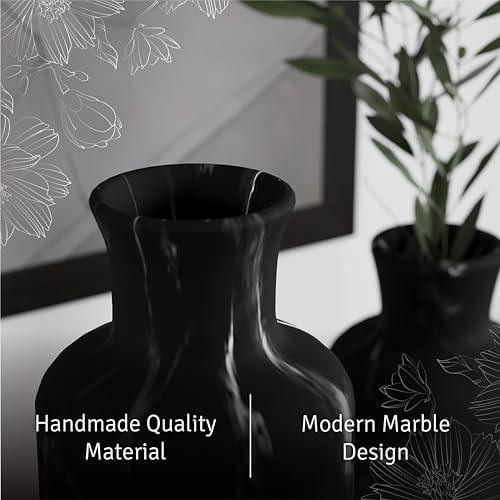 Creative Scents Black Marble Look 3pc Vase Set – Boho Vases for Decor, Modern Vases for Holding Pampas Grass, Dried/Fresh Flowers, Vases for Living Room - Kitchen, Bedroom, Office, Shelf Decor - Image 4