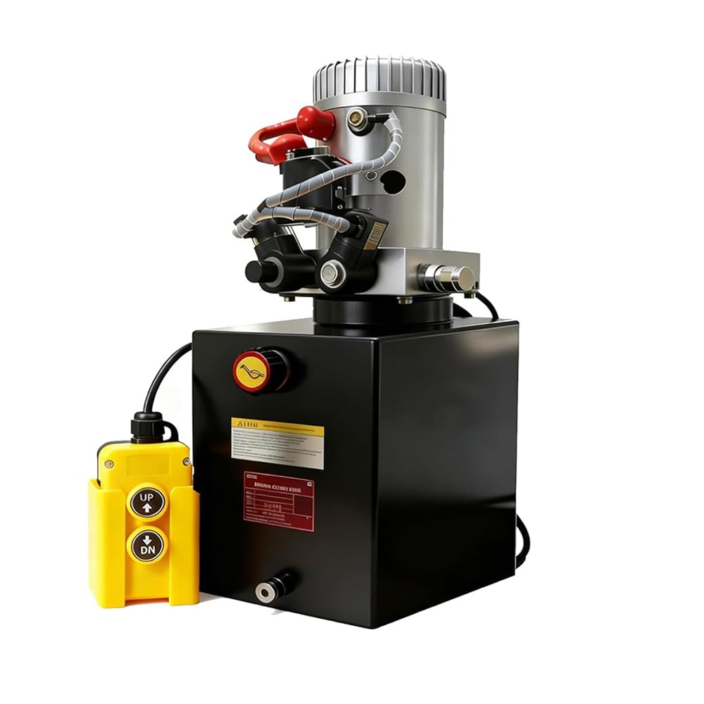 Photo 1 of ParnicoTech 6 Quart Hydraulic Power Unit, Double Acting Dump Trailer Pump 12V DC, 3200 PSI Max Relief Pressure, Power Unit Metal Reservoir for Dump Trailer Car Lifting, SAE # 6 Port, Steel