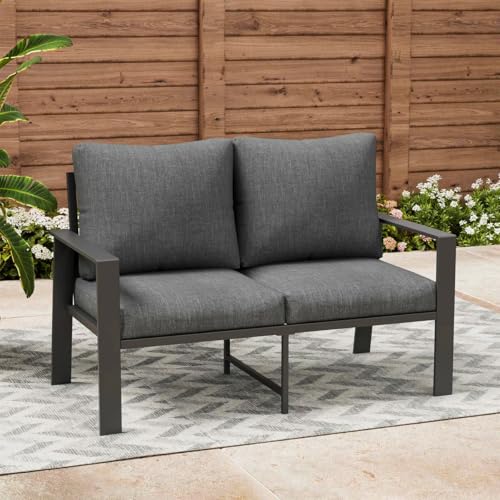 Image of Outdoor Loveseat Aluminum Patio Sofa for Small Space Weather-Resistant Patio Furniture with 4 inch Cushion for Garden, Porch, Poolside