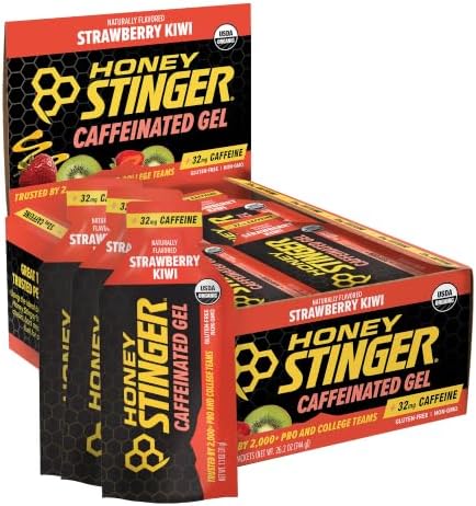 Honey Stinger Strawberry Kiwi Energy Gel | Caffeinated & Gluten Free with Organic Honey | For Exercise, Running and Performance | Sports Nutrition for Home & Gym, Pre and Mid Workout | 24 Pack