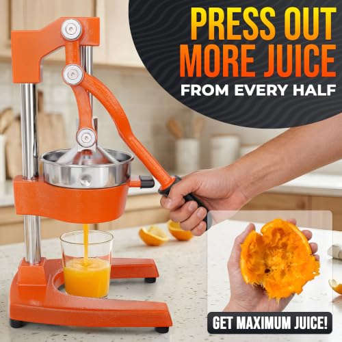 Image of Cast Iron Juicer Hand Press, Heavy-Duty Squeezer (Orange) | Lever Manual Citrus Press Juicer & Orange Squeezer for Lemon, Lime & Lemonade; Steel Cone & Strainer; for Home or Bar