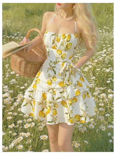 Image of Floerns Women's Floral Halter Ruffle Tiered Cute Summer Mini Dress Milkmaid Vacation Sundress
