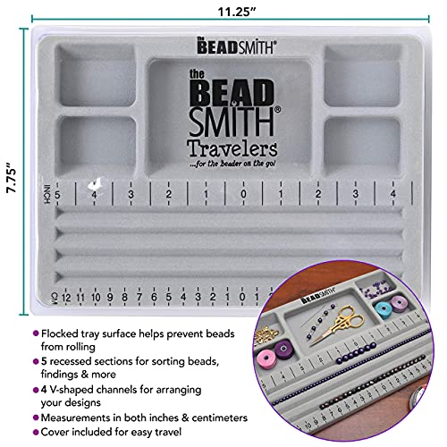 The Beadsmith Mini Bead Board - Grey Flocked, 4 Straight Channels, 5 Recessed Compartments, 7.75 x 11.25 inches, Design Boards for Creating Bracelets, Necklaces and Other Jewelry3