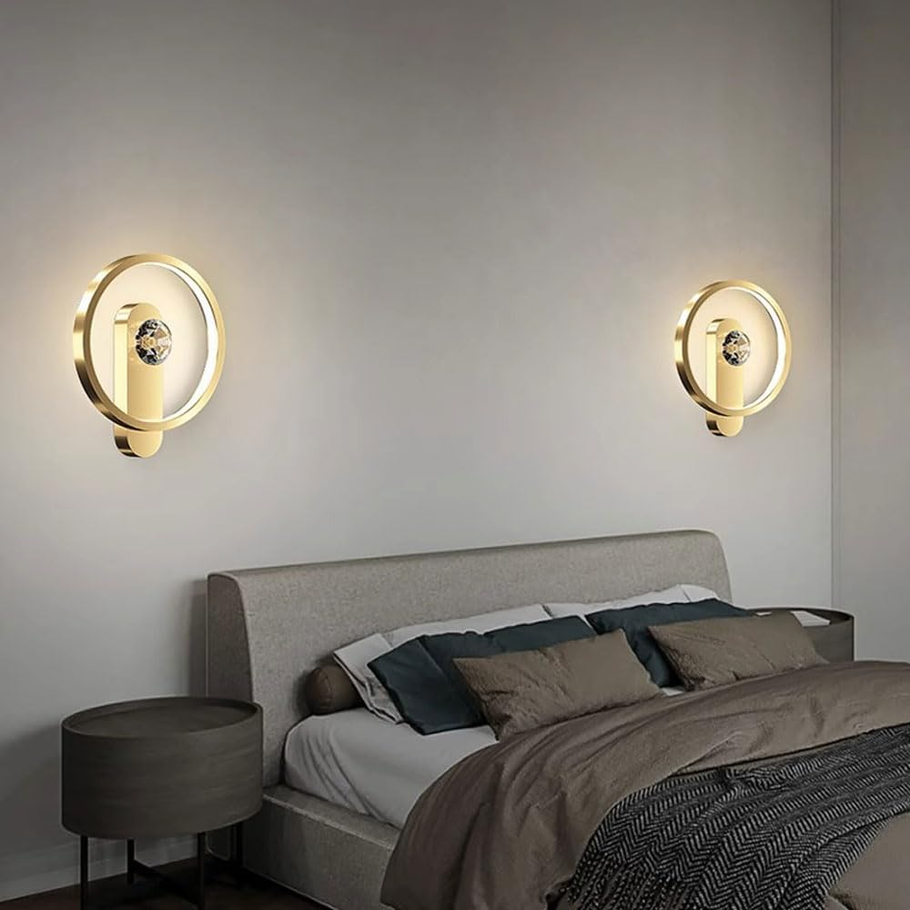 Bedside 20cm Crystal Wall Sconce Gold Wall Mount Lighting Girl's Mid-Century Glass Wall Lamp 3-Color Wall Light Fixture for Bathroom Bedroom Hallway Indoor Hotel Decor