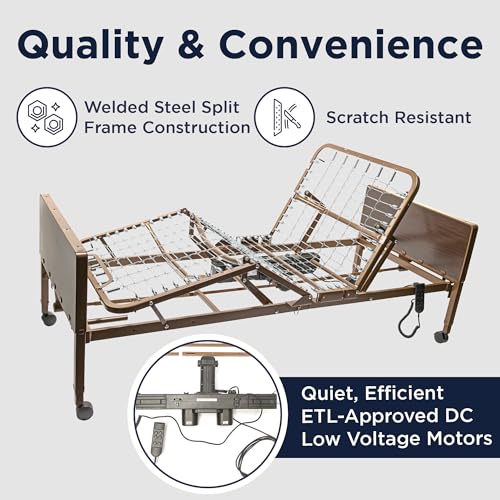 Full Electric Hospital Bed for Home Use with Foam Mattress, Half Rails - Medical Bed Set